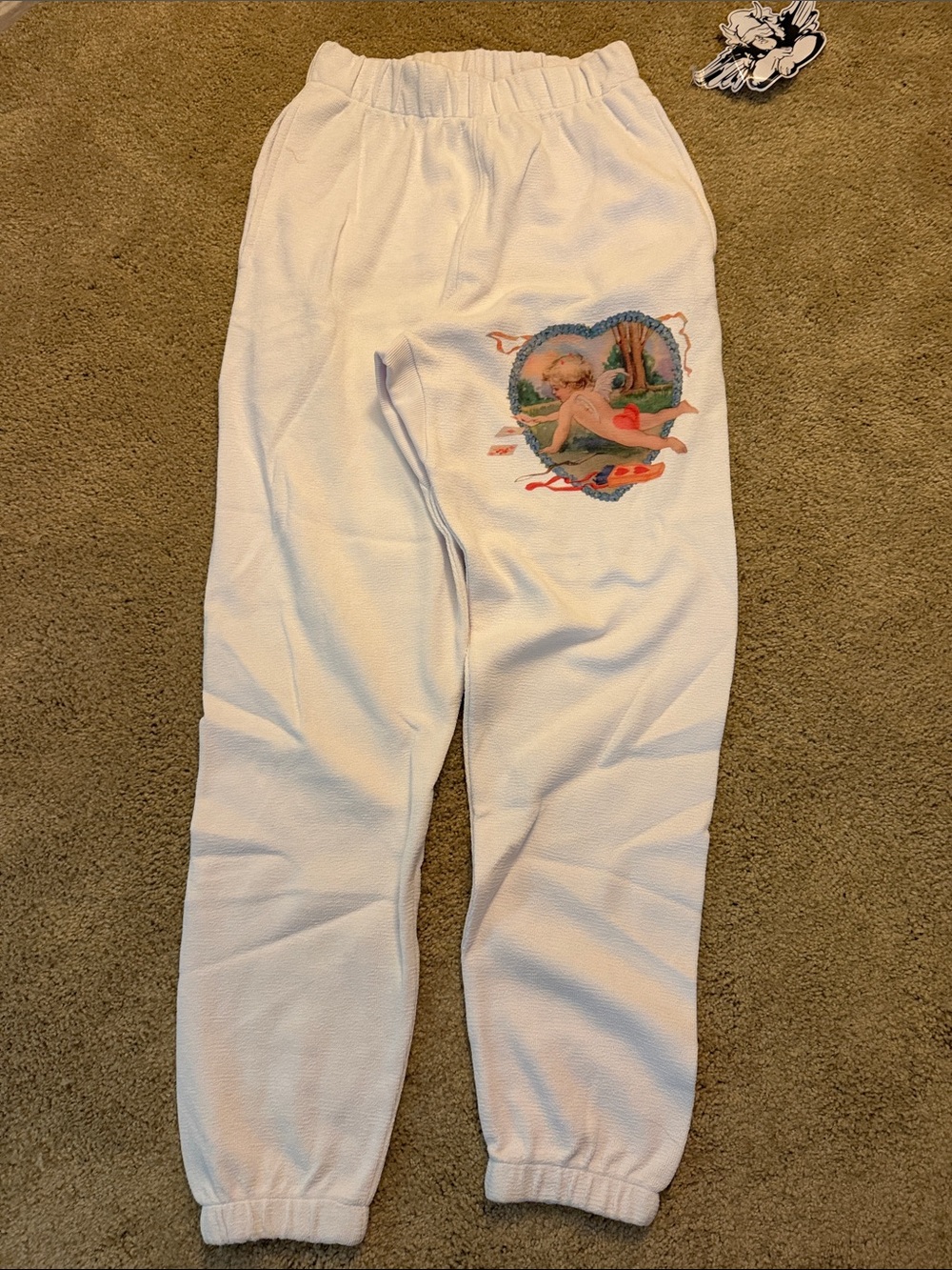 Boys Lie White Sweatpants with Cherub Heart Graphic